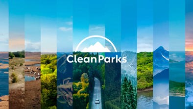 Clean Parks ikon oven på landskabsbillede